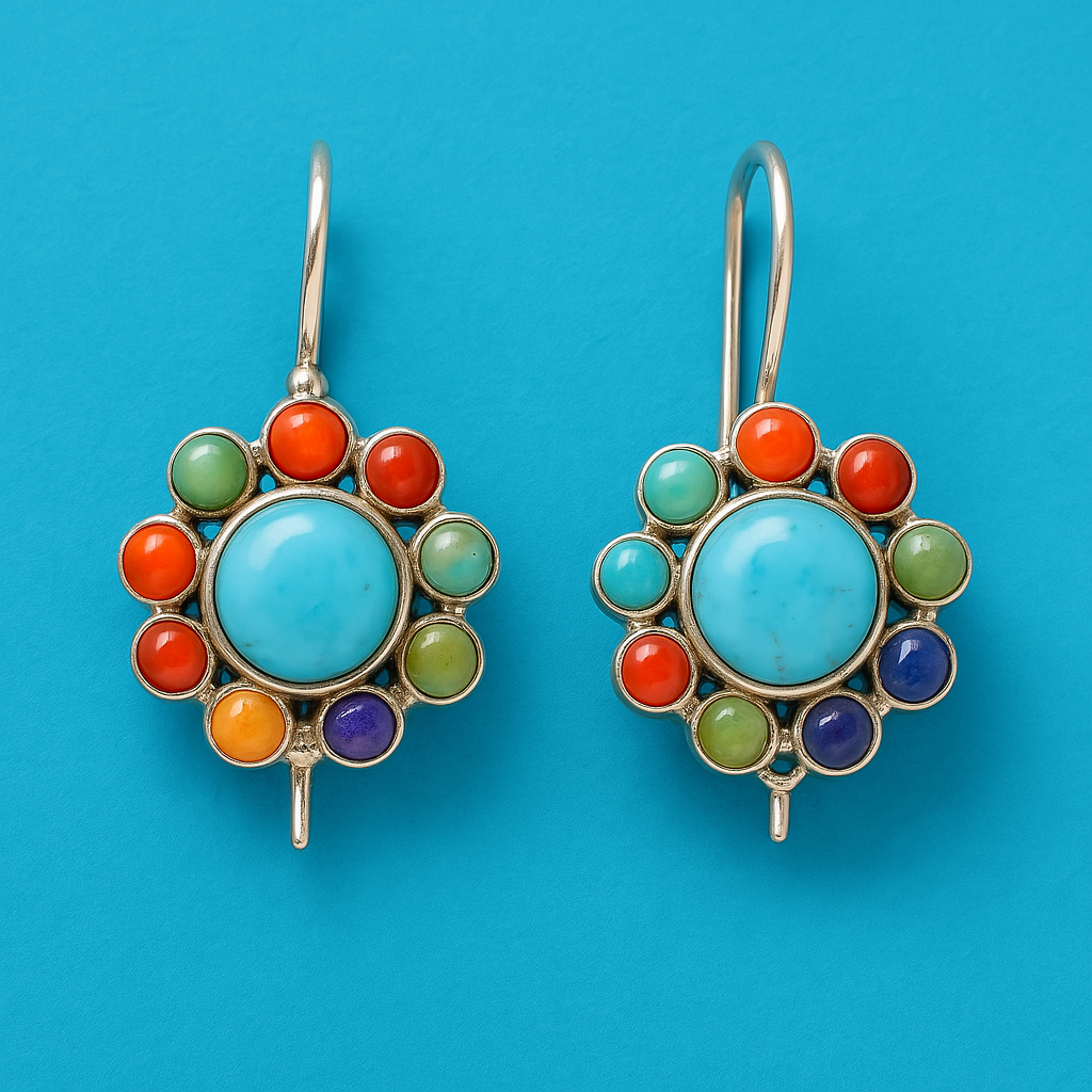Multicoloured Turquoise Round Earrings