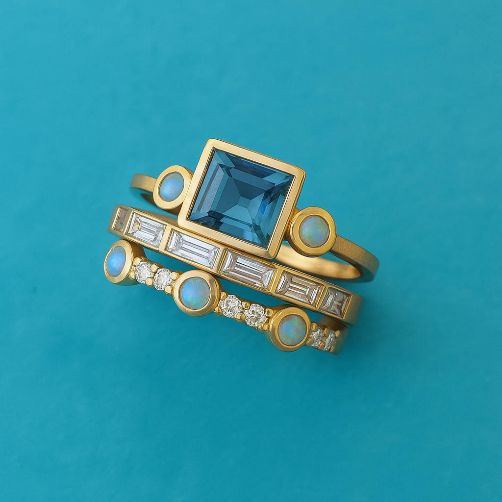 Vintage Blue Crystal Ring Set