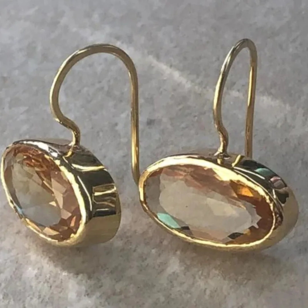 Vintage Inlaid Crystal Gold Earrings-Lydieannejewelry
