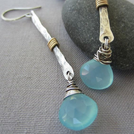 Vintage Blue Stone Drop Dangling Earrings