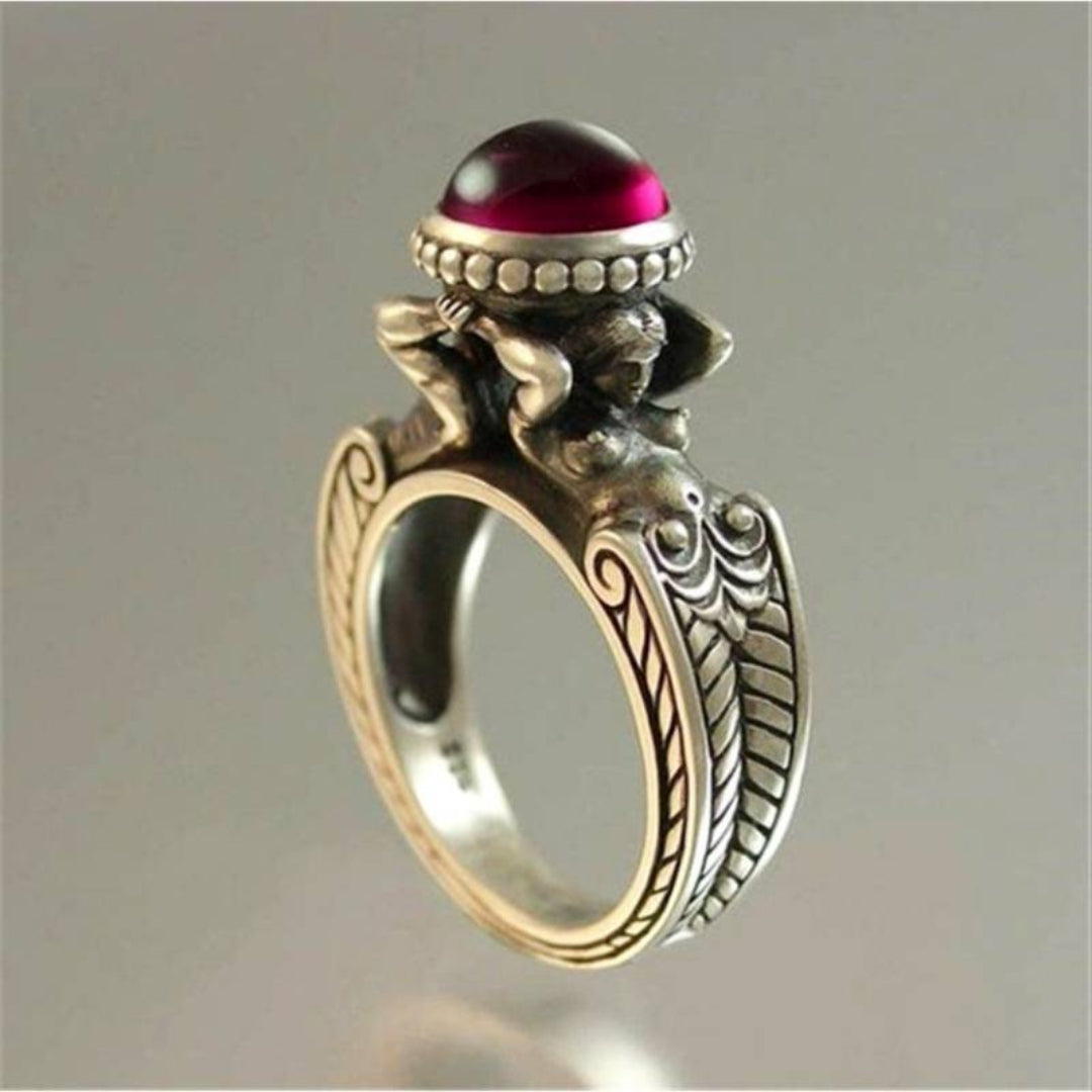 Vintage Inlaid Red Stone Ring-Lydieannejewelry