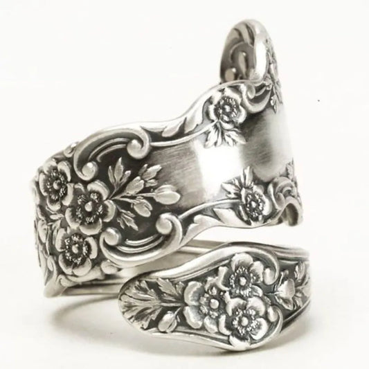 Vintage Spiral Silver Flower Ring