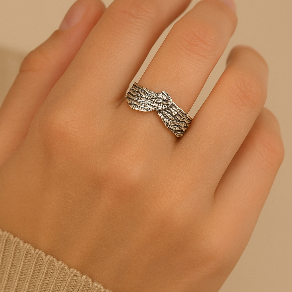 Winged Faith Silver Adjustable Ring-Lydieannejewelry