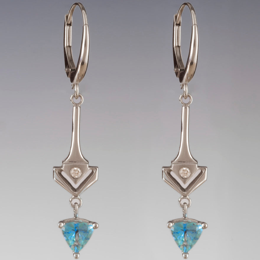 Vintage Blue Zirconia Arrow Earrings-Lydieannejewelry