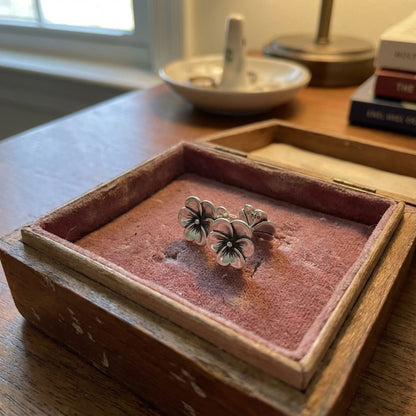 Vintage Silver Flower Stud Earrings