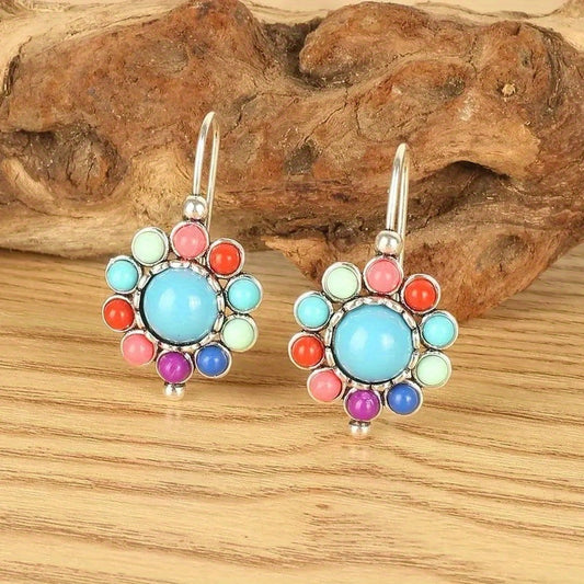 Multicoloured Turquoise Round Earrings