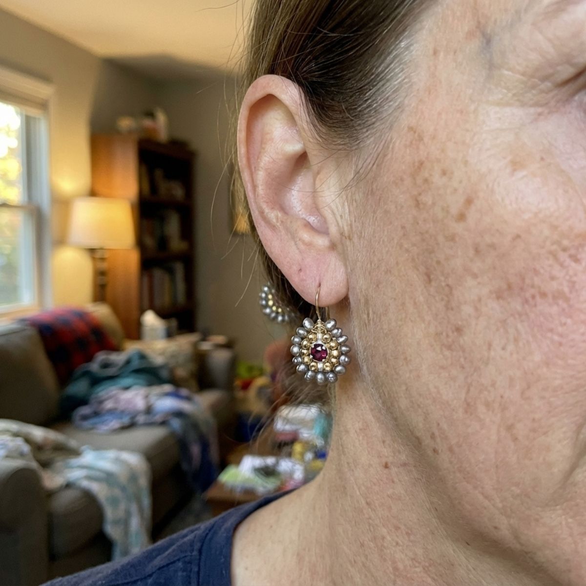 Vintage Golden & Grey Stones Earrings