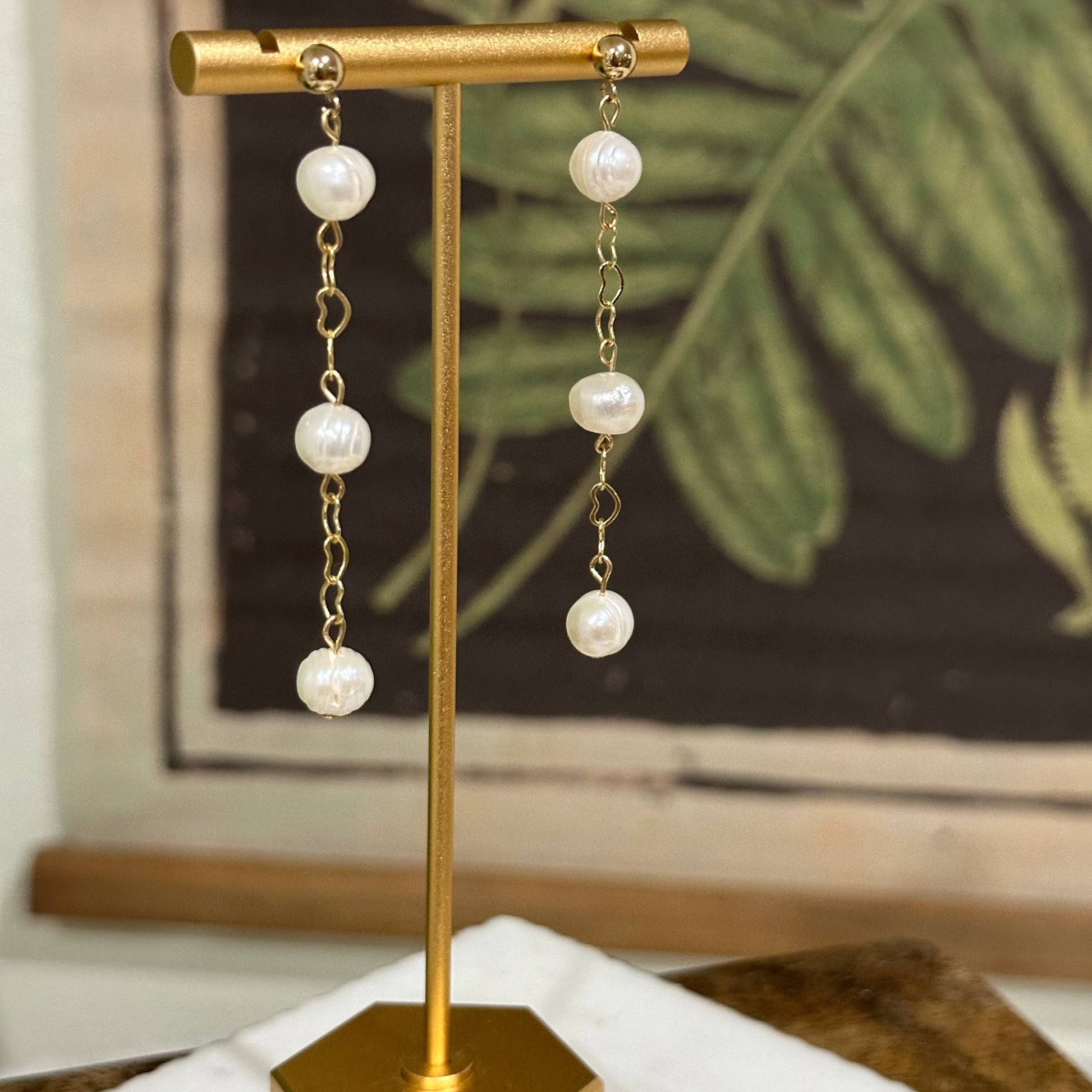 Three Wishes Pearl Dangle Earrings-Lydieannejewelry