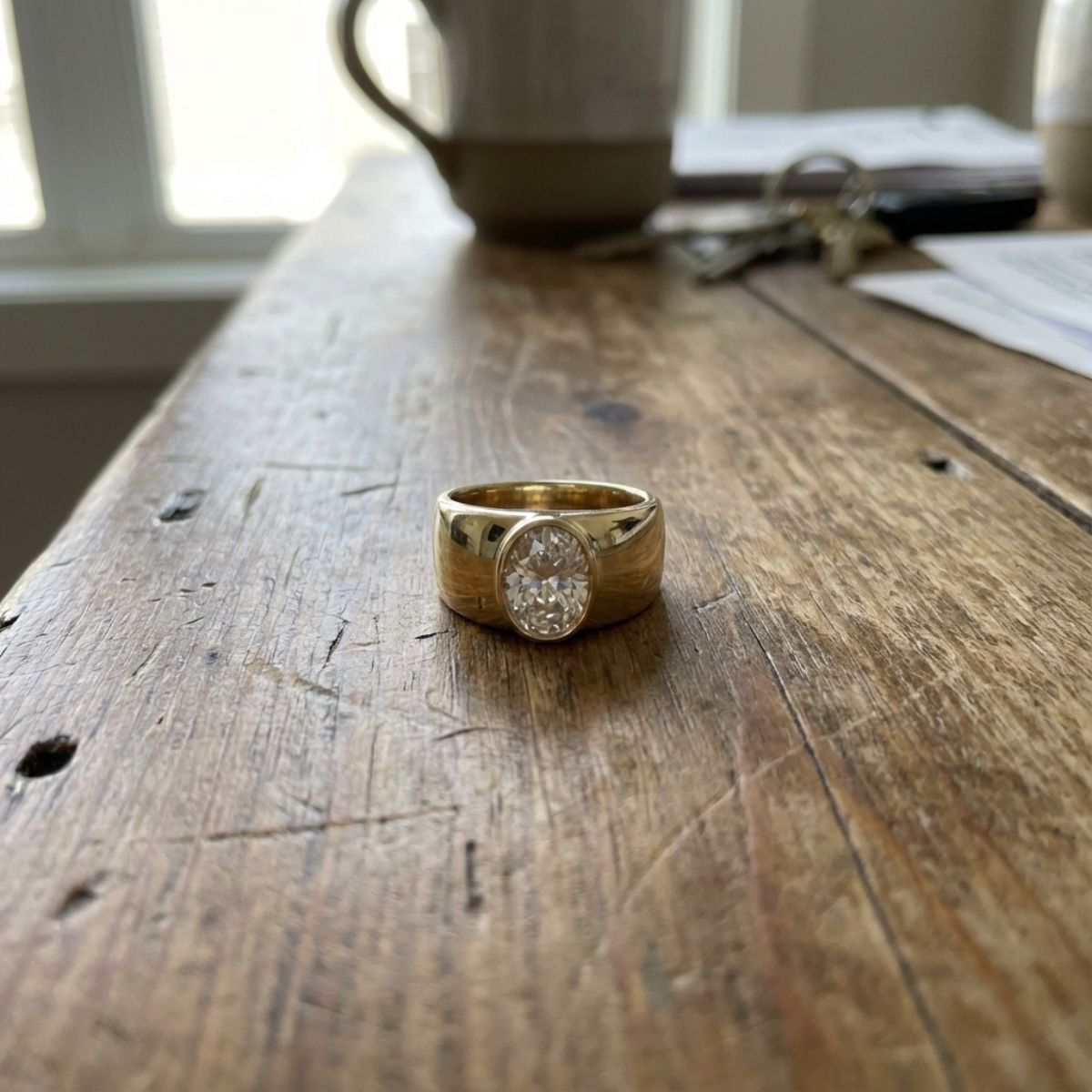 Vintage Inlaid Round Glass Gold Ring