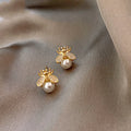 Honey Bee Pearl Stud Earrings
