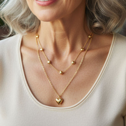 Vintage Double Heart Pendant Necklace