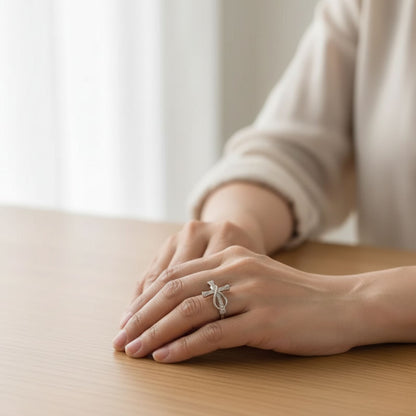 Elegant Two-Tone Adjustable Cross Ring