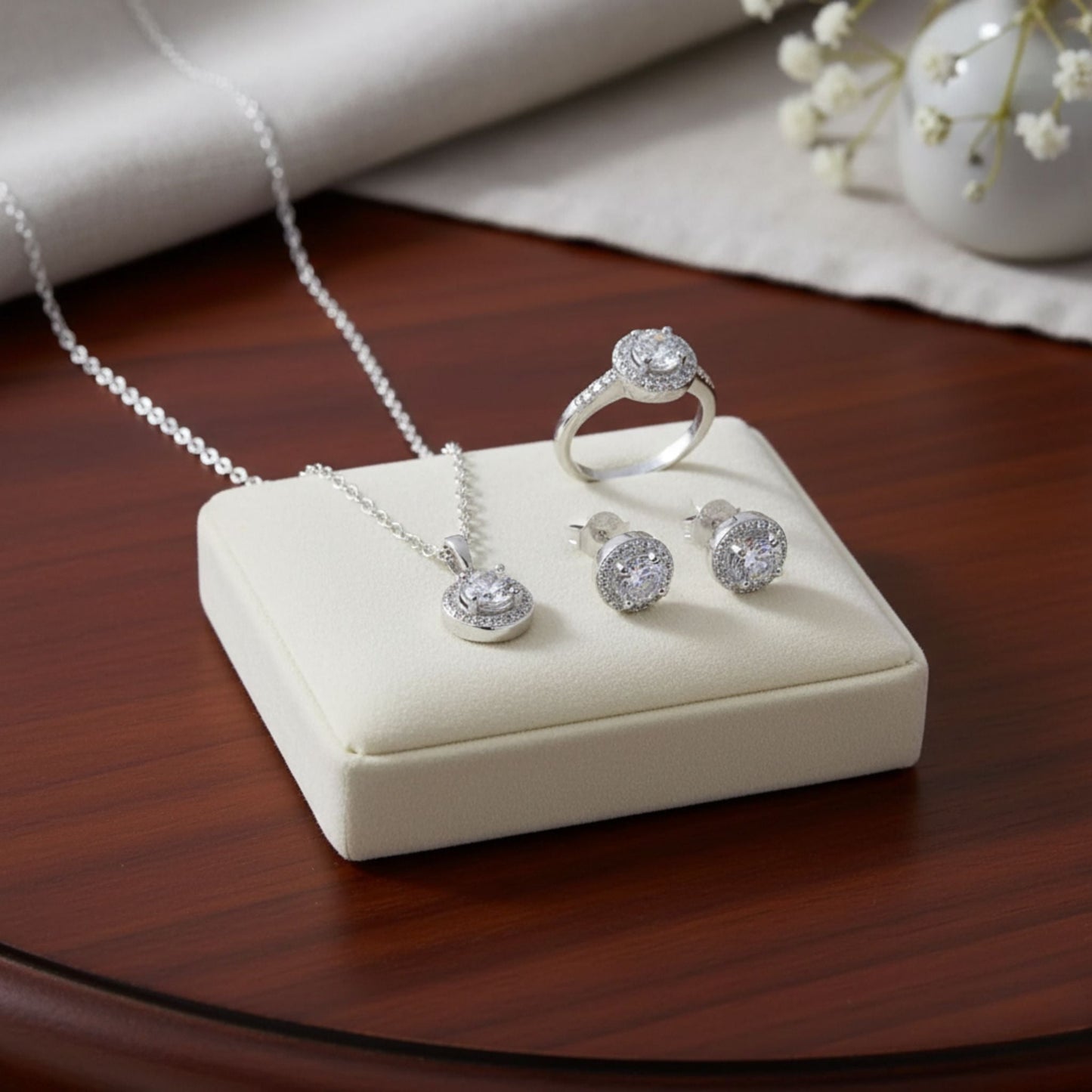 Vintage Silver Zircon Jewelry Set