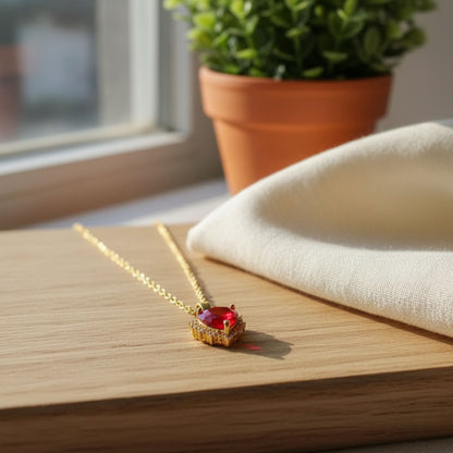 Gold Heart Pendant Necklace with Colorful Rhinestones