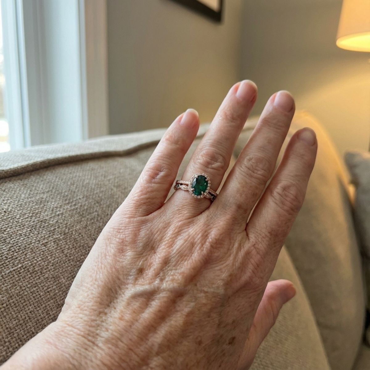 Vintage Green Zirconia Rose Gold Ring Set