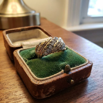 Vintage Gold & Diamond Leaf Ring
