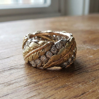 Vintage Gold & Diamond Leaf Ring