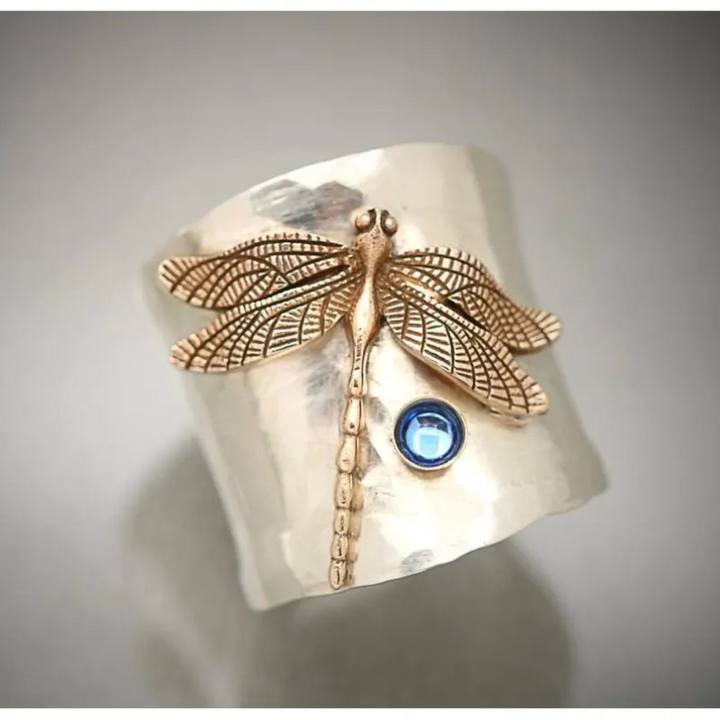 Vintage Carved Blue gem Dragonfly Ring