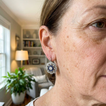 Vintage Mandala Blue Zirconia Earrings