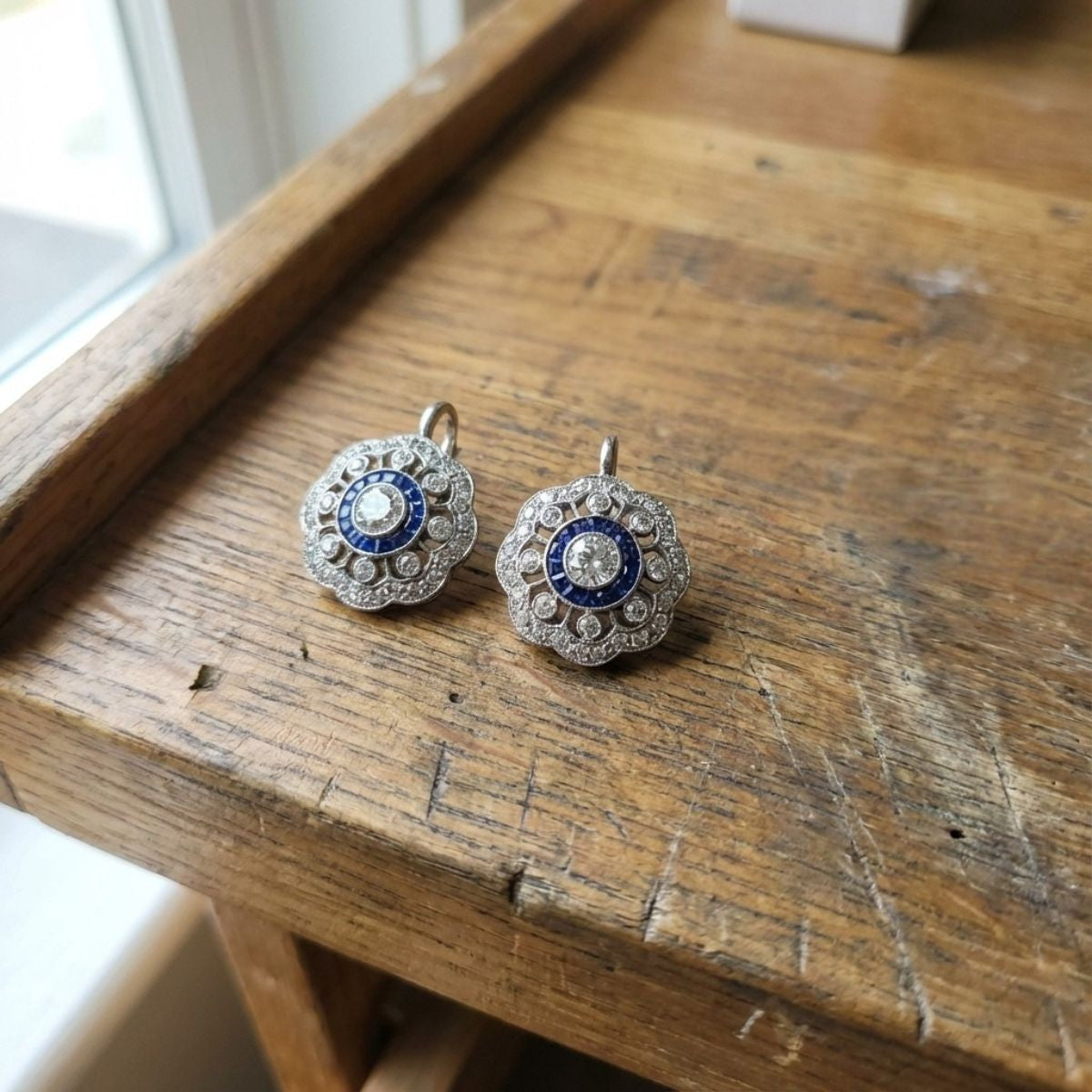 Vintage Mandala Blue Zirconia Earrings