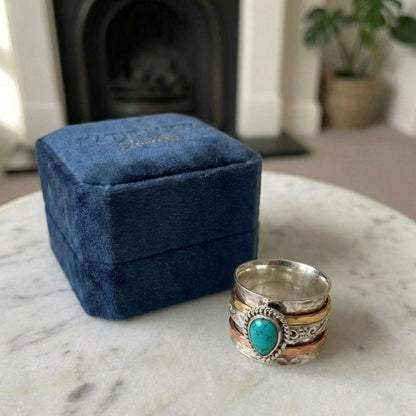 Vintage Turquoise Inlaid Stone Gold & Silver Ring