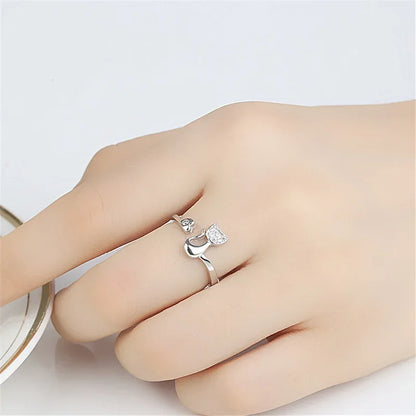 Cute Cat Open Ring – Cubic Zirconia