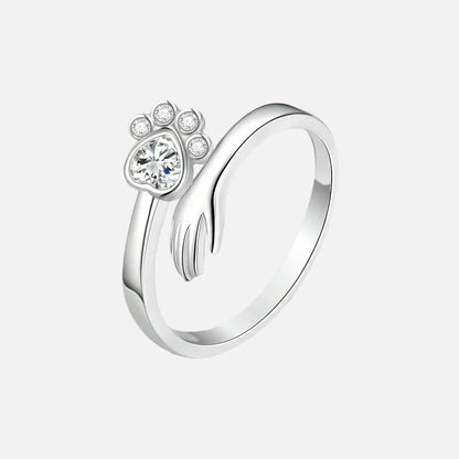 925 Sterling Silver Adjustable Ring – Hand and Paw Print Design
