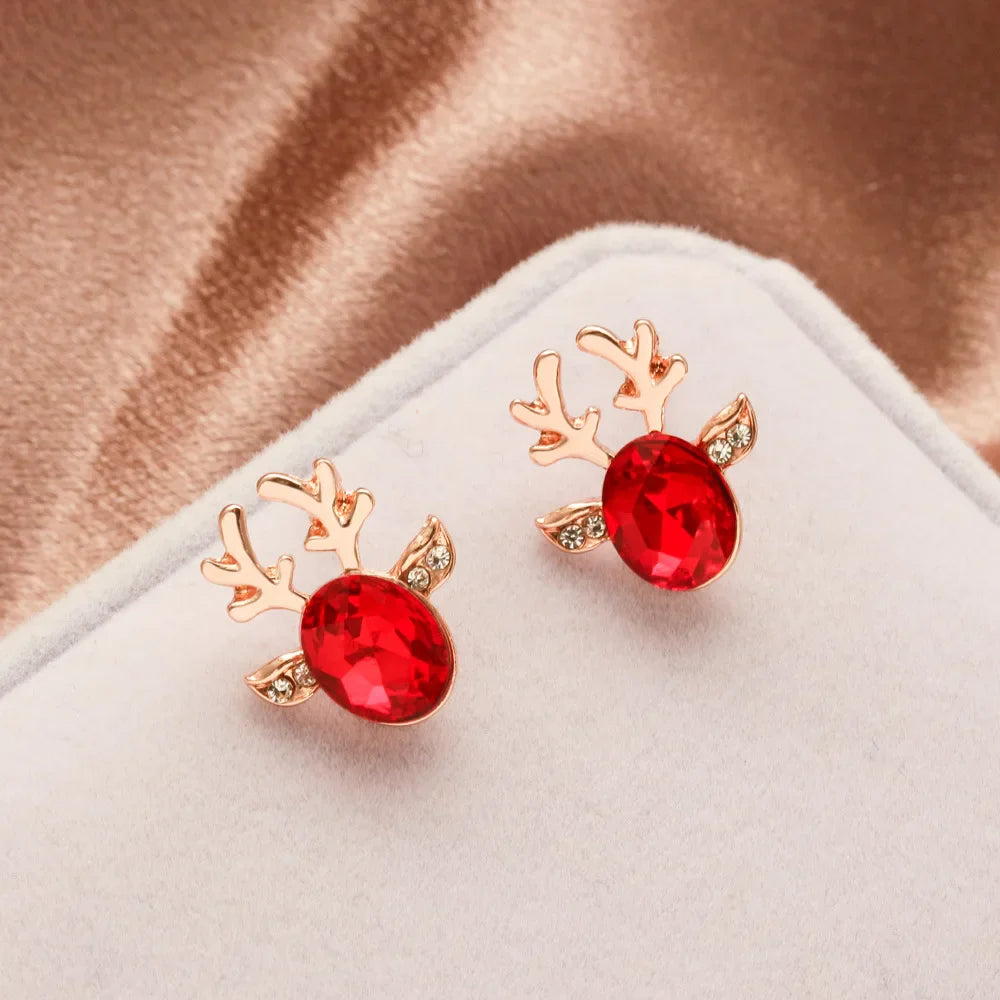 Festive Reindeer Crystal Stud Earrings