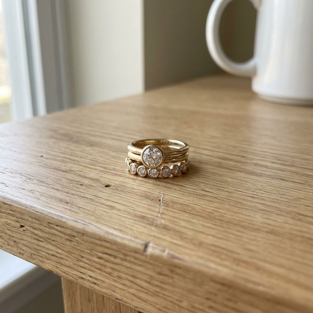 Vintage Inlaid Zirconia Gold Ring Set