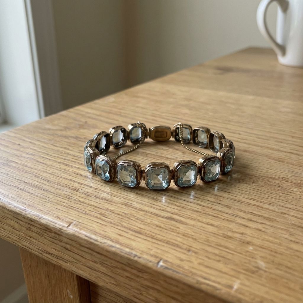 Vintage Blue Glass Gold Bracelet