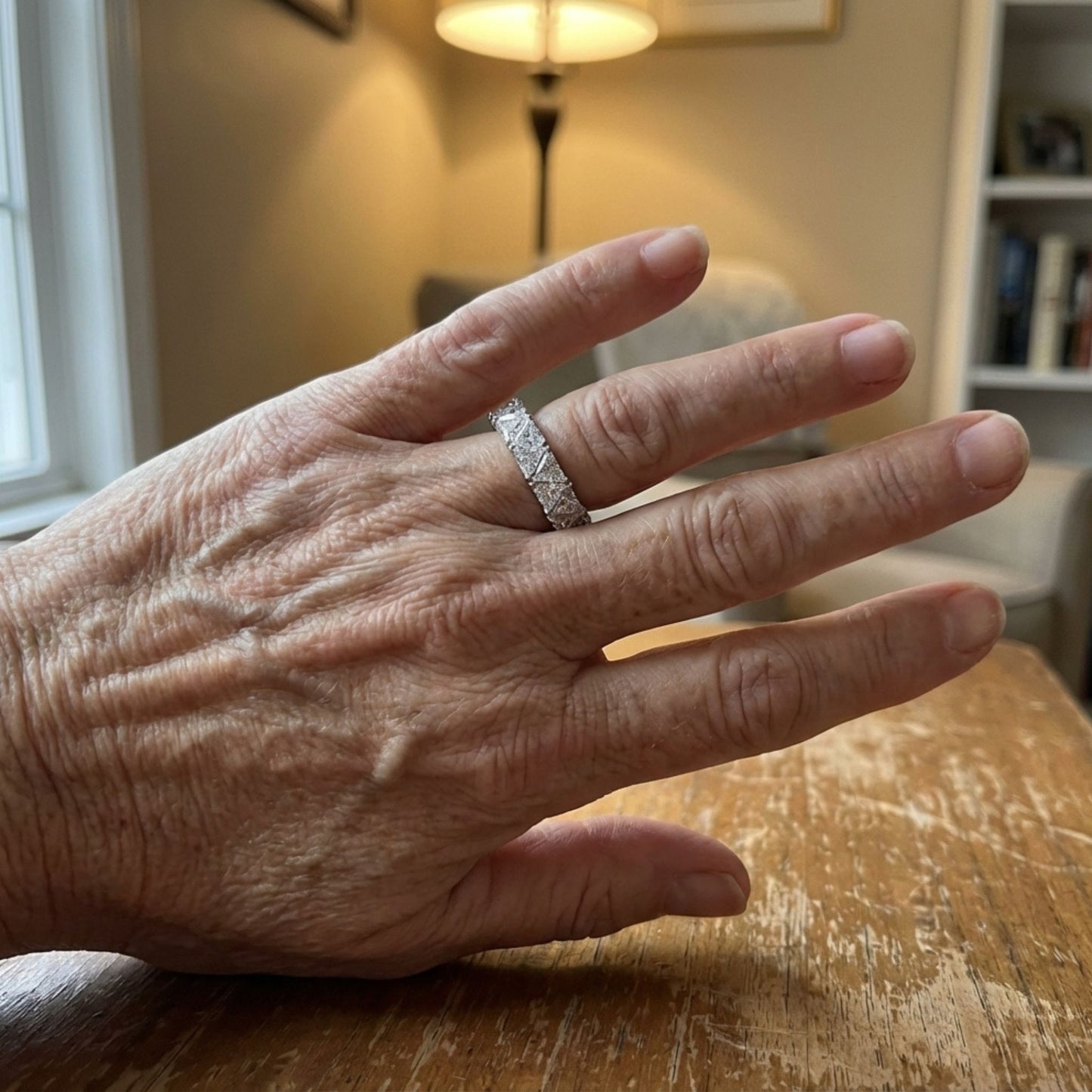 Vintage Silver Triangular Stone Eternity Ring