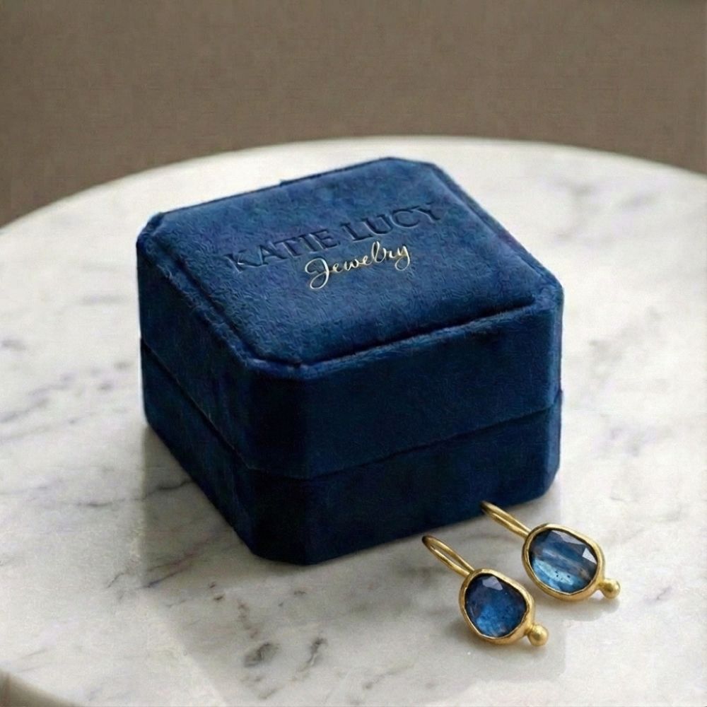 Vintage Blue Inlaid Stone Golden Earrings