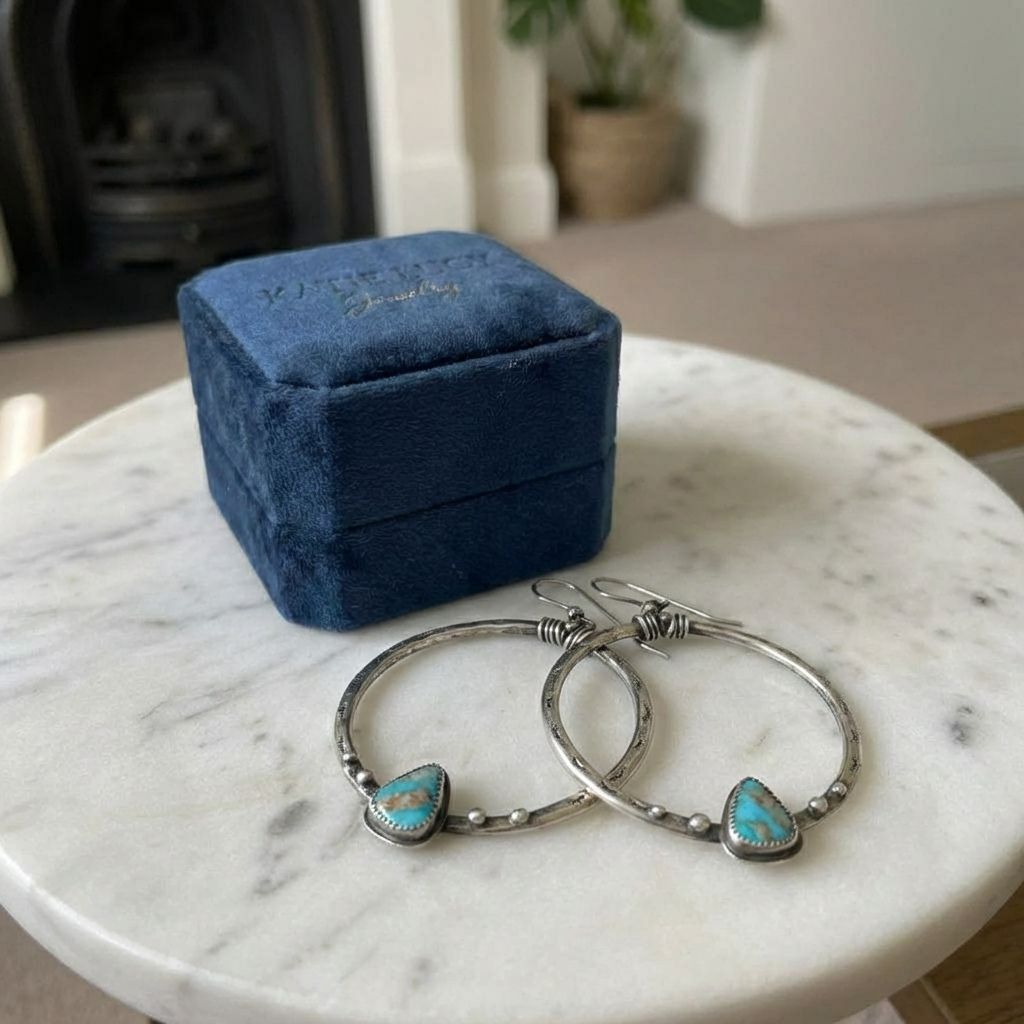 Vintage Circular Turquoise Stone Earrings