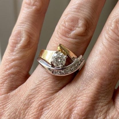 Vintage Irregular Gold & Silver Zirconia Ring