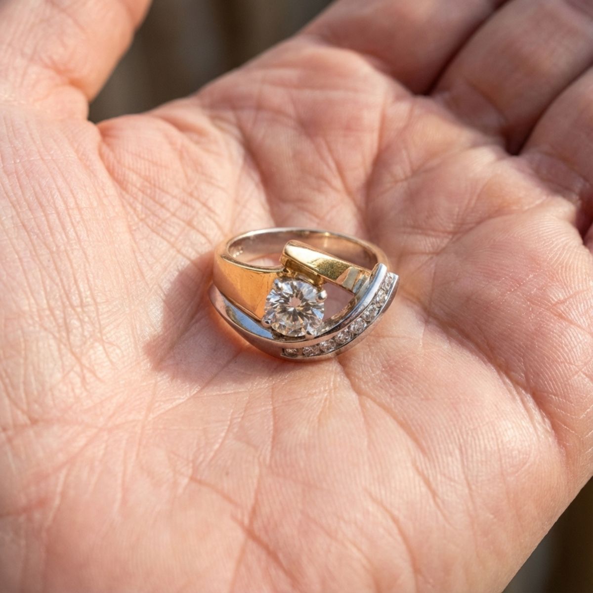 Vintage Irregular Gold & Silver Zirconia Ring