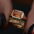 Vintage Orange Zirconia Golden Ring Set