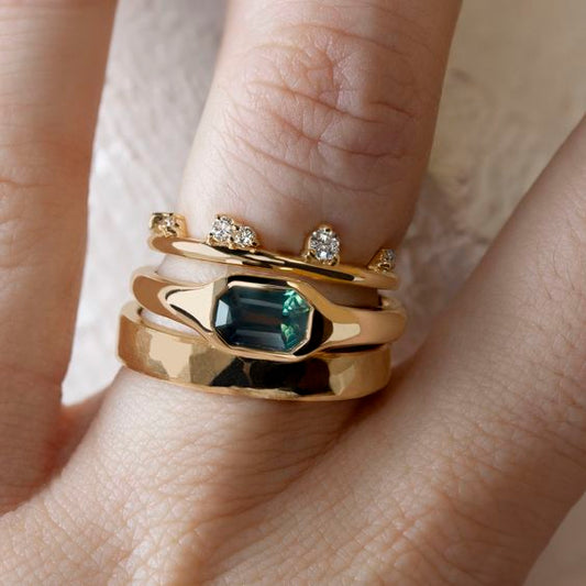 Vintage Gold Green Glass Ring Set