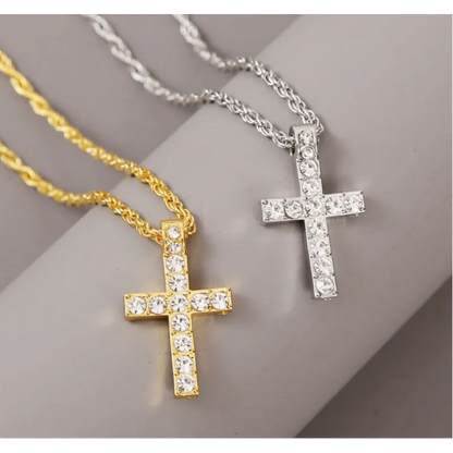 Retro Gold & Silver Cross Pendant Necklace