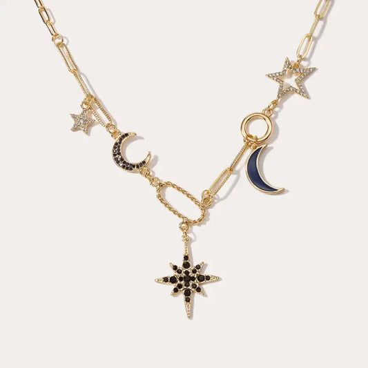 Vintage Gold-Plated Star & Moon Necklace