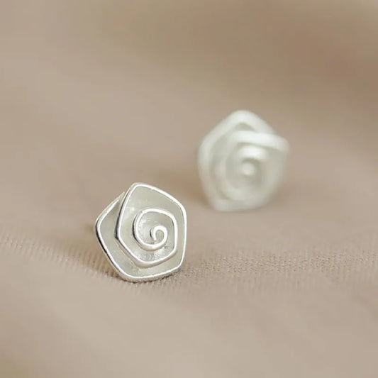 Spiral Flower Silver Stud Earrings
