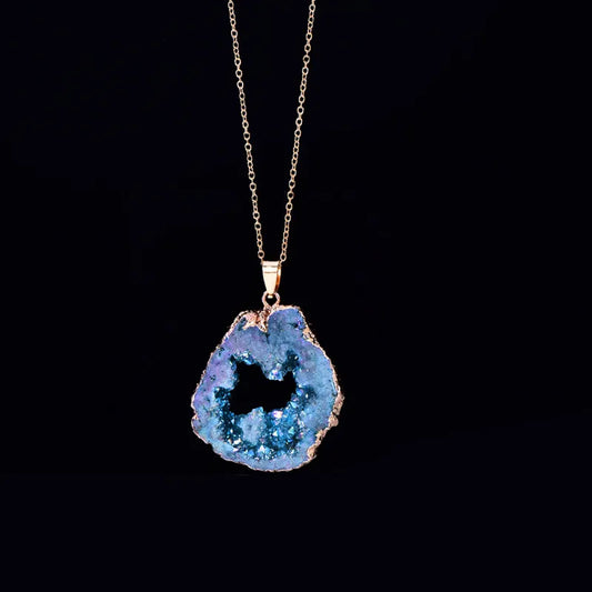 Vintage Blue Agate Geode Pendant Necklace