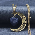 Vintage Moon Heart Stone Necklace