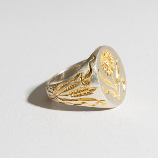 Vintage Silver Sunflower Seal Ring