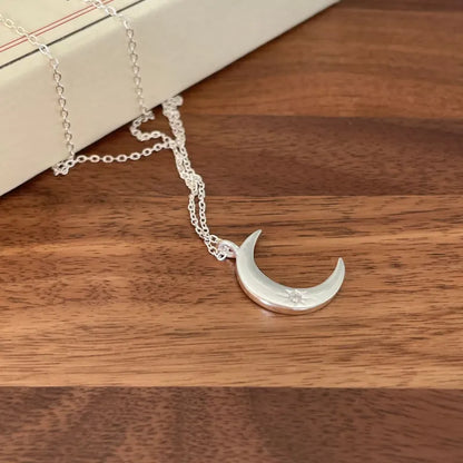 Vintage  Moon Single Diamond Necklace