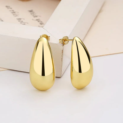 Elegant Gold Water Drop Glossy Earrings