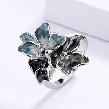 Vintage Ink Splash Zircon Flower Ring