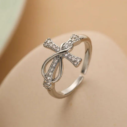 Elegant Two-Tone Adjustable Cross Ring