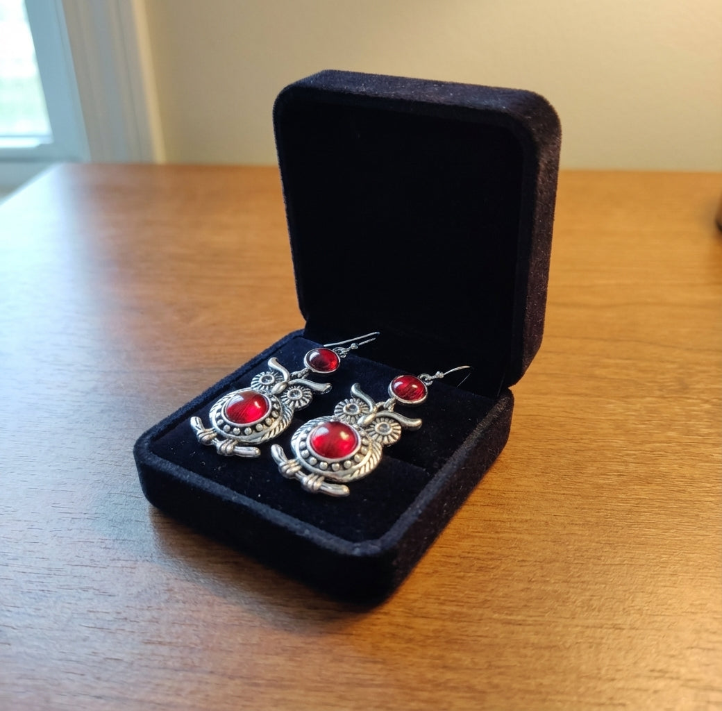 Vintage Red Owl Earrings