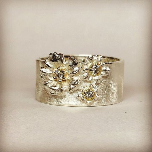 Vintage Flower Silvered Ring