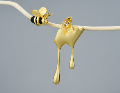 Dripping Honey & Bee Earrings with Zirconia